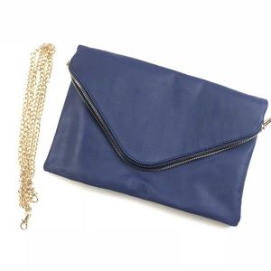 Navy Clutch with gold crossbody strap